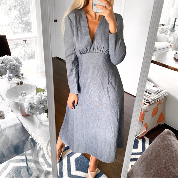 ☑️ ZARA GREY HERRINGBONE LONG SLEEVE MAXI DRESS! - Picture 6 of 9